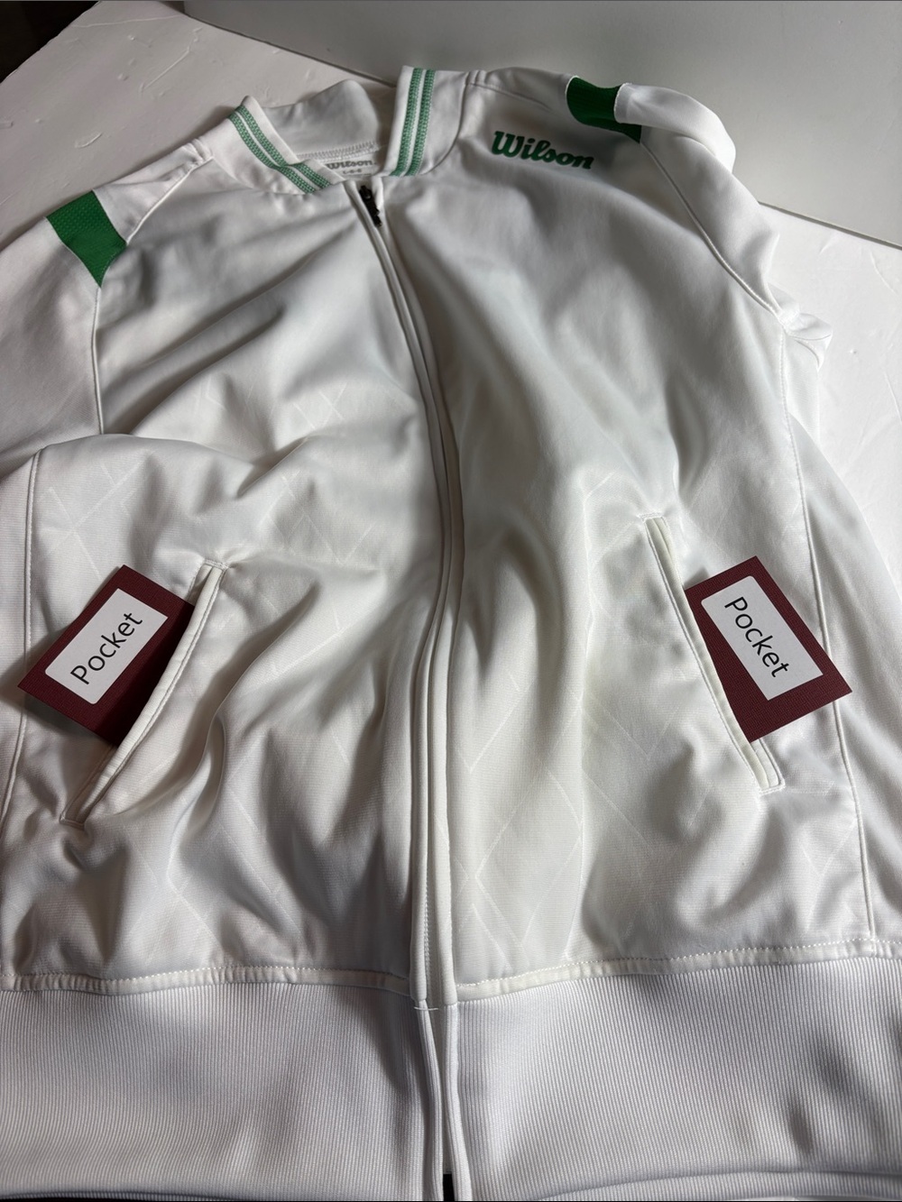 Wilson Women’s Large White Green Tennis Warm Up Track Jacket Full Zip EUC - Picture 10 of 12